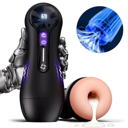 Male Masturbator Penis Pump Adult Sex Toys for 18 Men with 4 Sucking 9 Vibration Modes LED Display Pocket Pussy Realistic Vagina