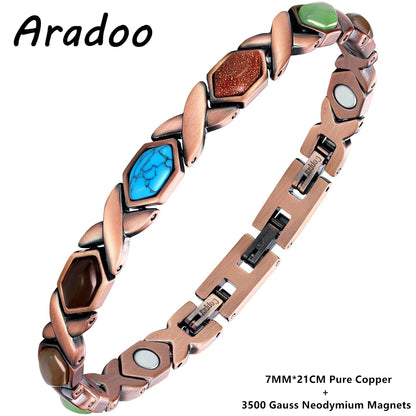 ARADOO Copper Bracelets for Women 99.9% Pure Copper Magnetic Adjustable Wristban