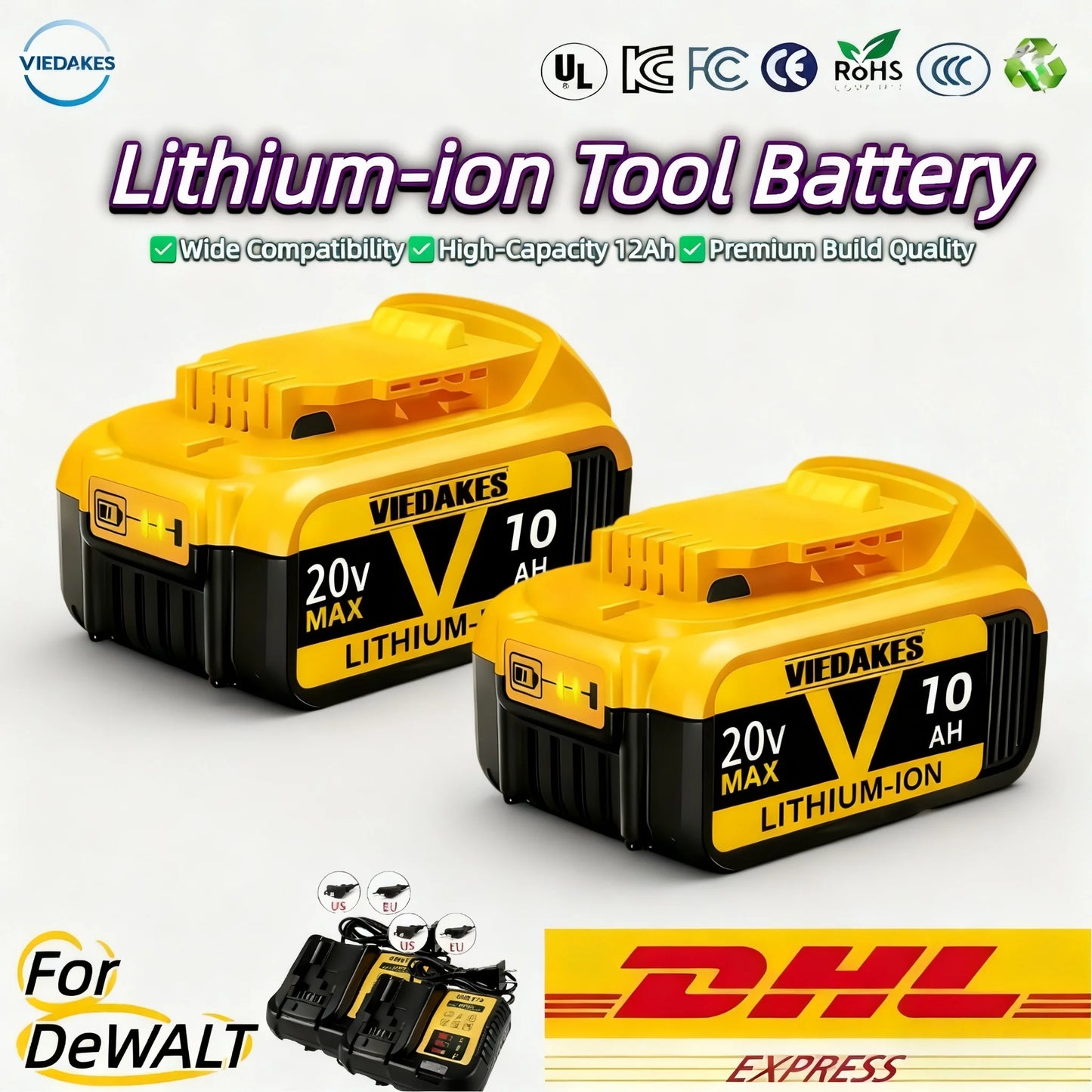 DeWalt 20V Replacement Battery – 8Ah, 10Ah & 12Ah Li-Ion | Compatible with DCB200, DCB205, DCD & DCF Series