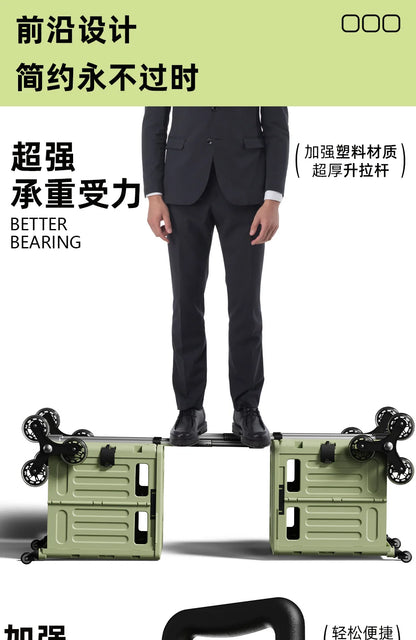 Folding Shopping Cart Household Multi-functional Mobile Shopping Cart Camping Storage Plastic Large-capacity Shopping Cart