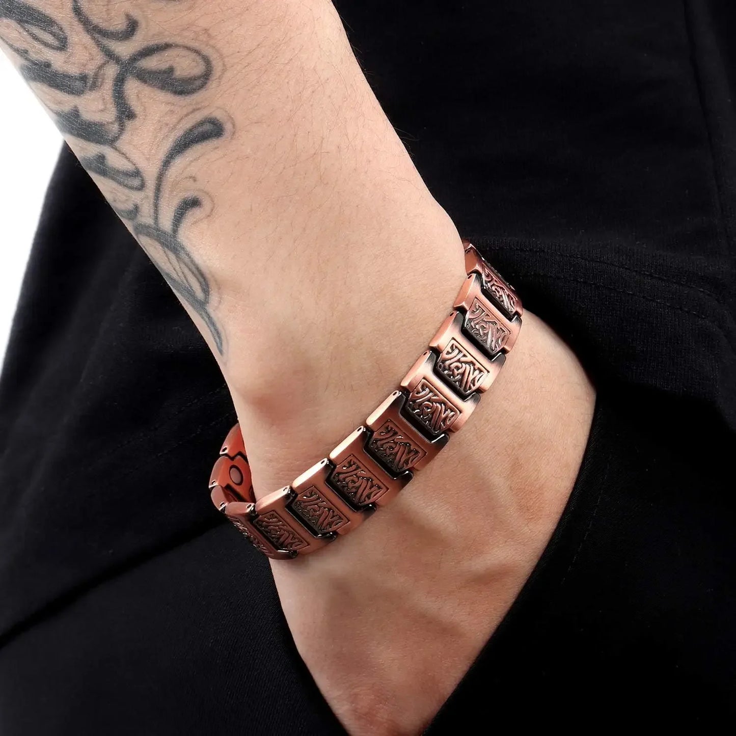ARADOO Copper Bracelet for Men 100% Pure Copper Magnetic Link Bracelets Jewelry