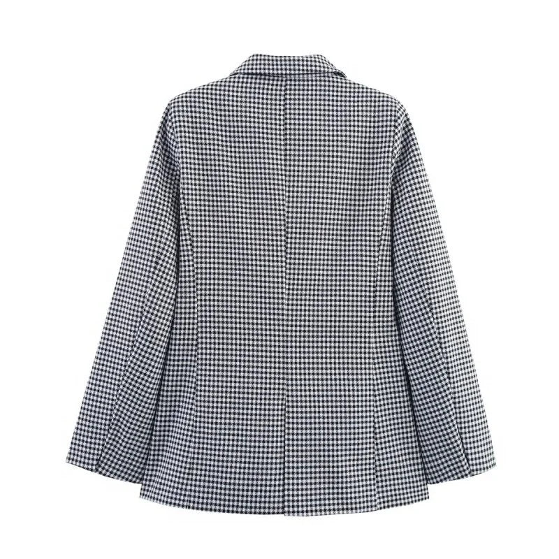Women's Plaid Blazer Spring Casual Double Breasted Suit Jacket Office Work Daily Outwear Two Colors