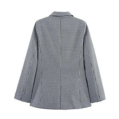 Women's Plaid Blazer Spring Casual Double Breasted Suit Jacket Office Work Daily Outwear Two Colors