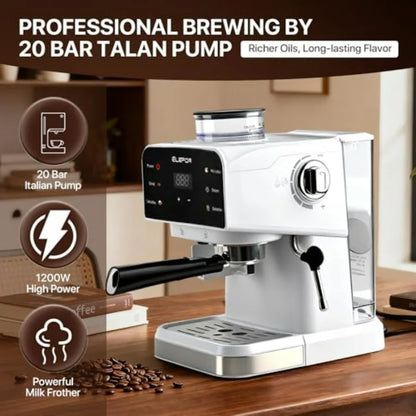 Espresso Machine 20 Bar for Home Use Stainless Steel Black High-Pressure Extraction Perfect Espresso Flavor