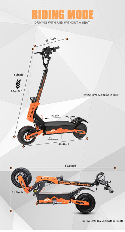 Electric Scooter Dual Motor 5600W Adult, Top Speed 46MPH,60V27AH, 11-inch Off-Road Tires Sport Folding eScooter