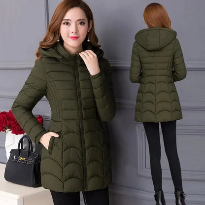 Winter Coat Women 2026 Fashion Middle Age Mother Slim Down Cotton Hooded Jacket Plus Size Casual Solid Warm Thick Outwear Parka
