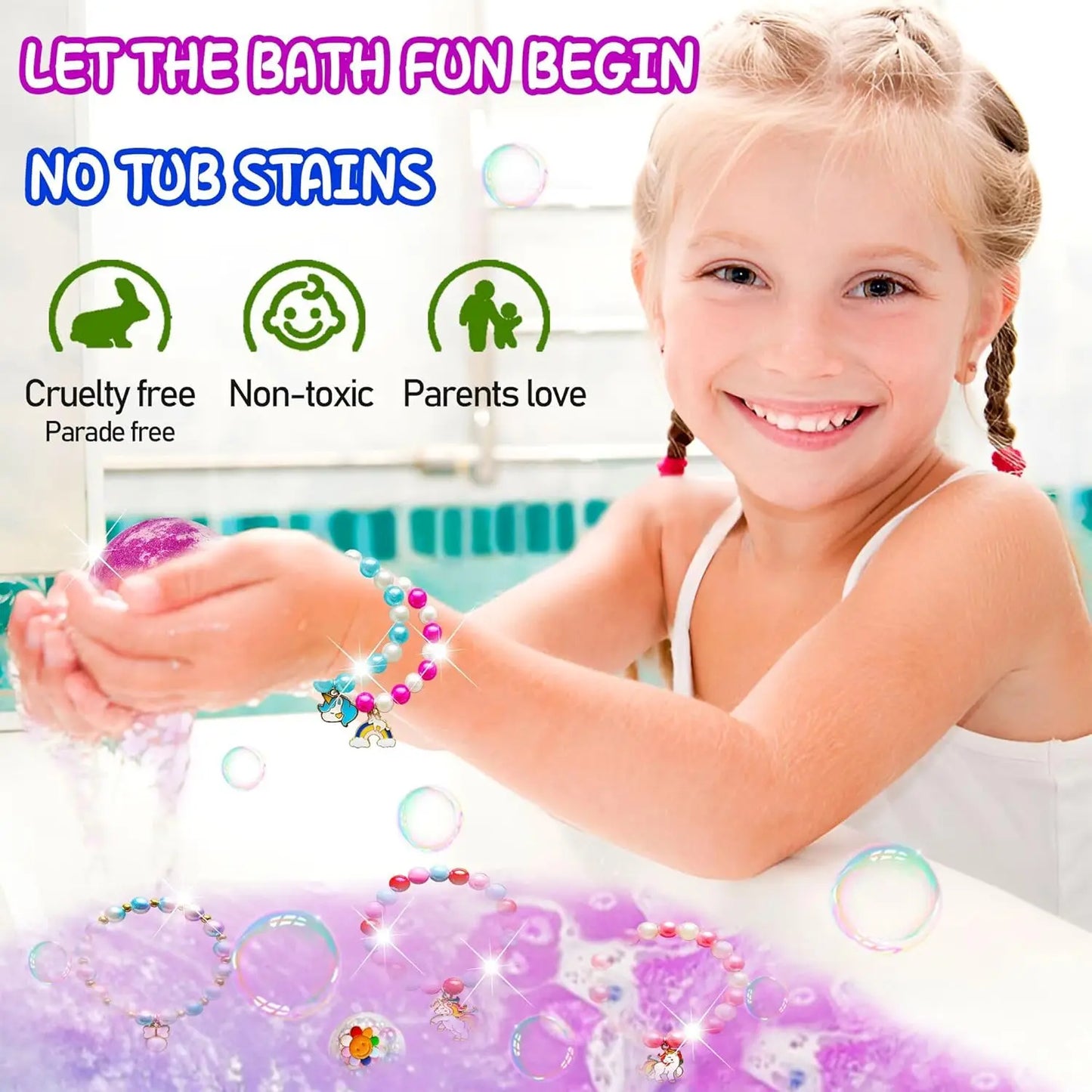 Unicorn Bath Bombs for Girls Ages 3-8 with Surprise Toys and Jewelry Inside, Perfect Birthday Christmas Easter Gift