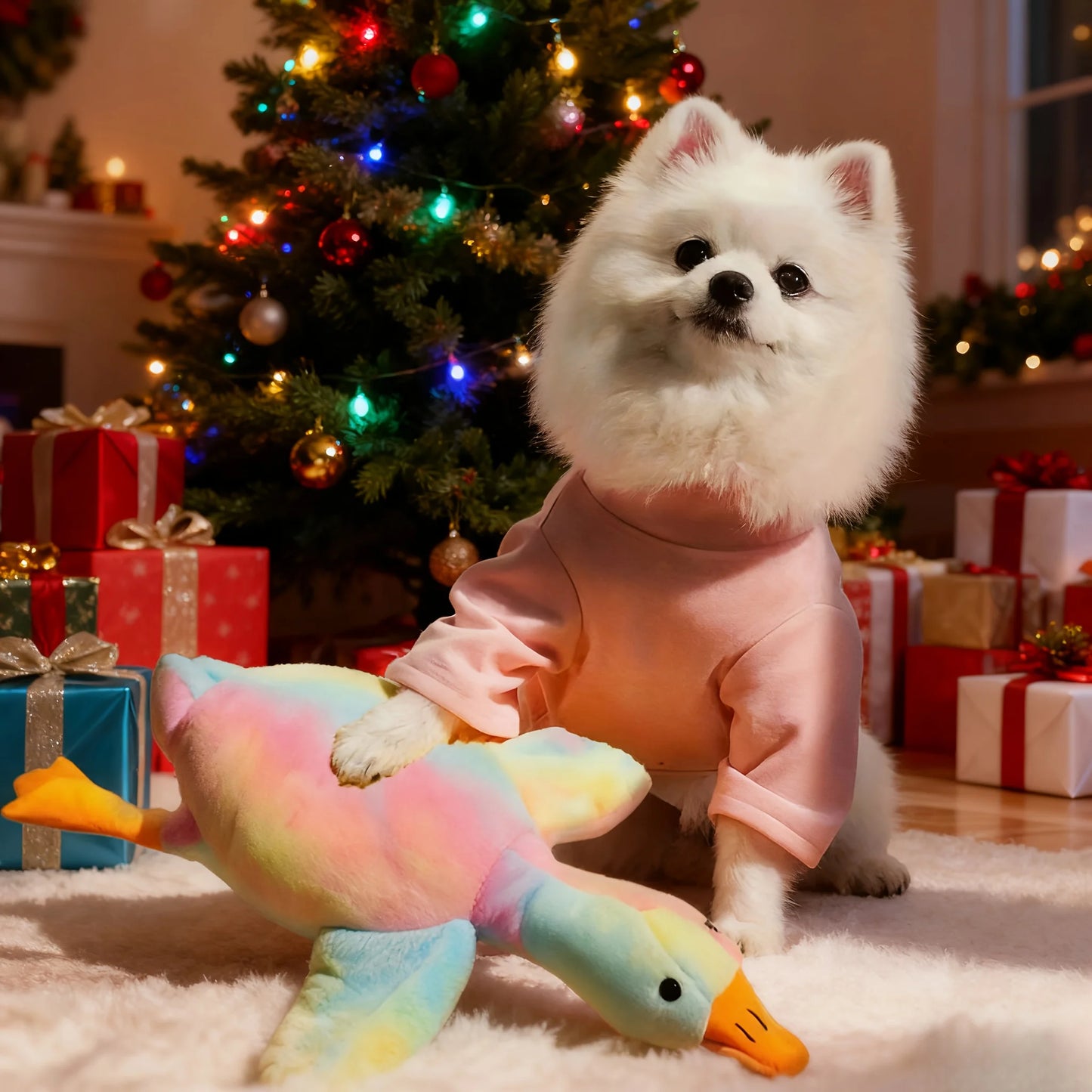 1pc 50cm Soft Duck: Colorful tie dye cat and dog plush toy, upgraded version (embroidered eyes+no zipper design), companion dog