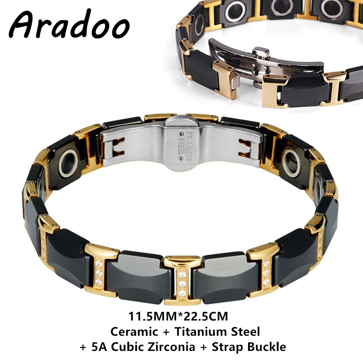 ARADOO Classic Dreamy Blue Ceramic Titanium Steel Bracelets Strap Buckle Design