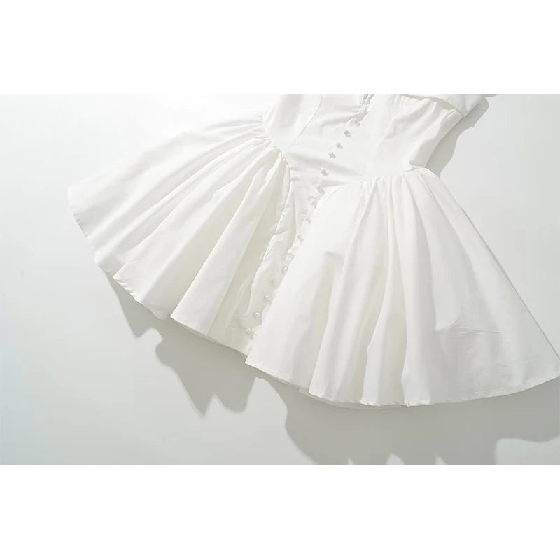 YENKYE Summer Women Sexy Fit And Flare White Mini Dresses Short Sleeve Low Waist