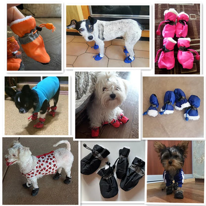 4pcs/set Waterproof Winter Pet Dog Shoes Anti-slip Rain Snow Boots Footwear Thick Warm For Small Cats Puppy Dogs Socks Booties