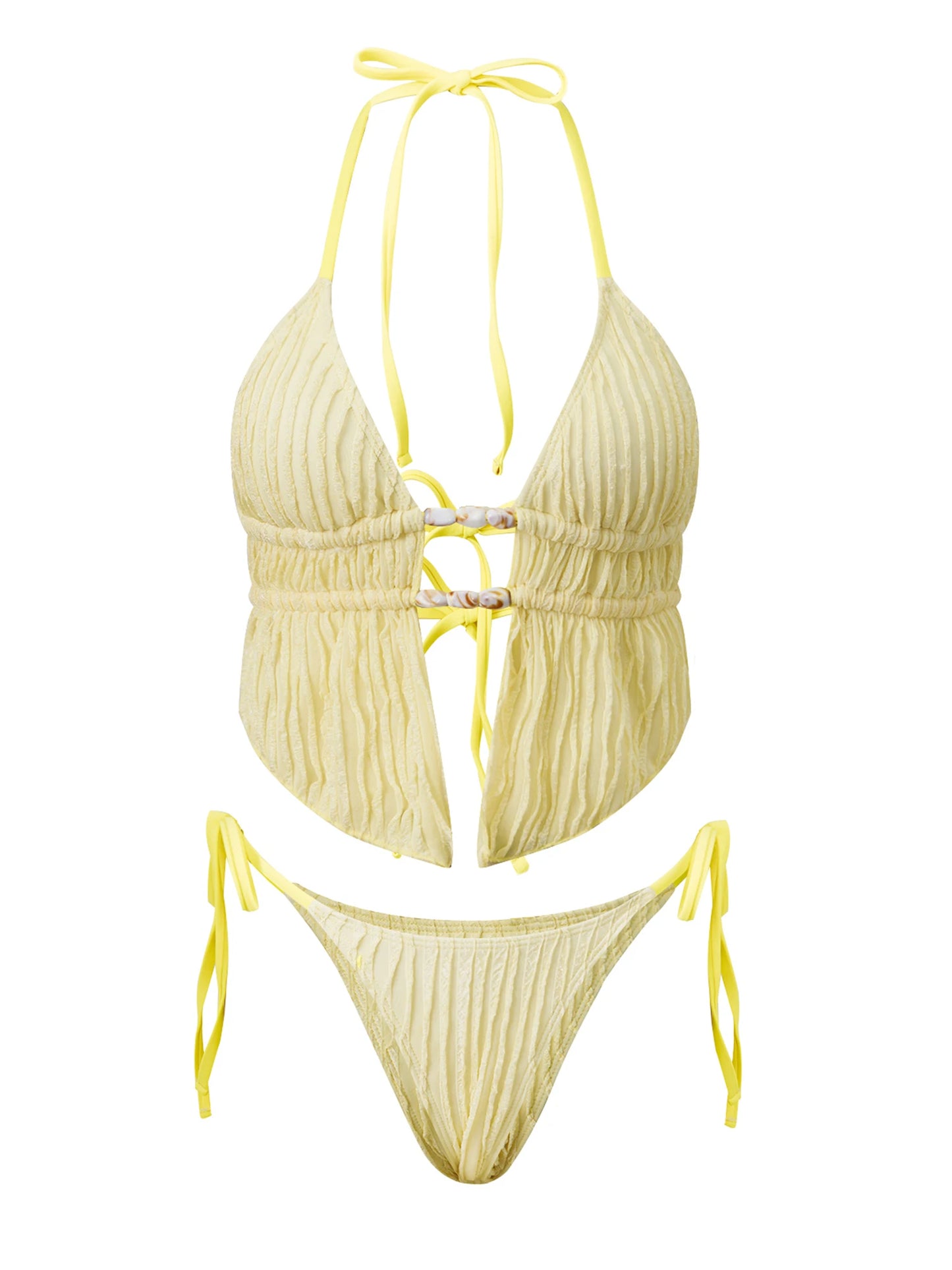 Women's Summer Holiday Beach Two Piece Bathing Suits Sleeveless Halter Neck Cutout Bra Low Waist Thong Sets