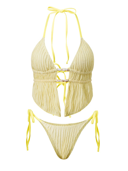 Women's Summer Holiday Beach Two Piece Bathing Suits Sleeveless Halter Neck Cutout Bra Low Waist Thong Sets