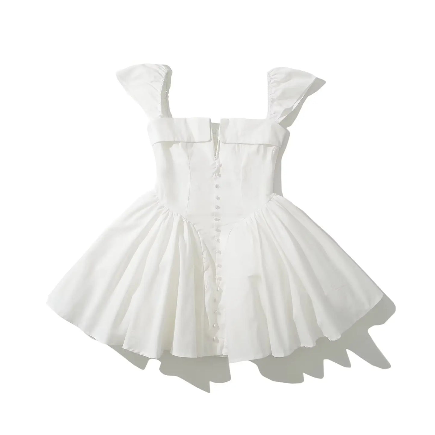 YENKYE Summer Women Sexy Fit And Flare White Mini Dresses Short Sleeve Low Waist