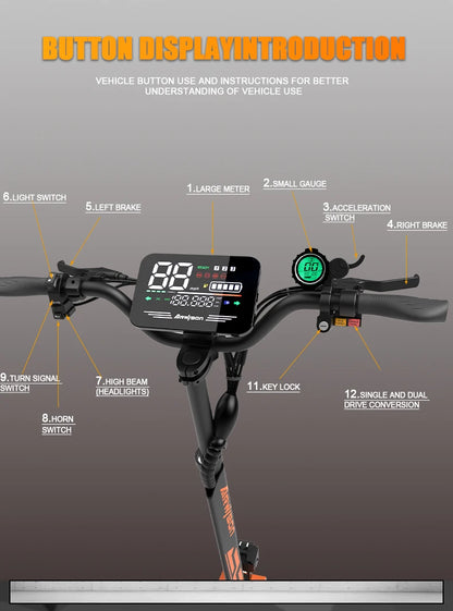 Electric Scooter 5600W Motor Top Speed 46MPH, 60V27AH, 11 Inch Off-Road Tires Sport Commuter Folding EScooter