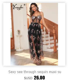 Sexy see through mesh mini sequin summer dress women elegant bodycon club birth