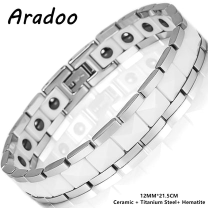 ARADOO Premium Ceramic Titanium Steel Bracelet for Men Women with Hematite Magne