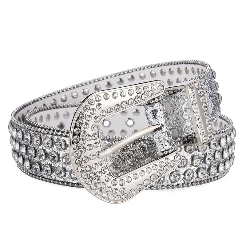 Men's Jeans Rhinestone Large Size Belt Women's Belt Western Denim Shiny Rivet Design Leather HipHop Punk Rock Y2K Style Belt