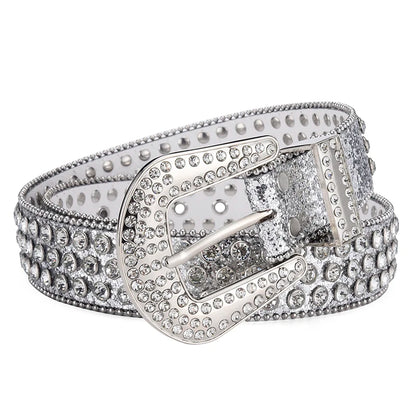 Men's Jeans Rhinestone Large Size Belt Women's Belt Western Denim Shiny Rivet Design Leather HipHop Punk Rock Y2K Style Belt