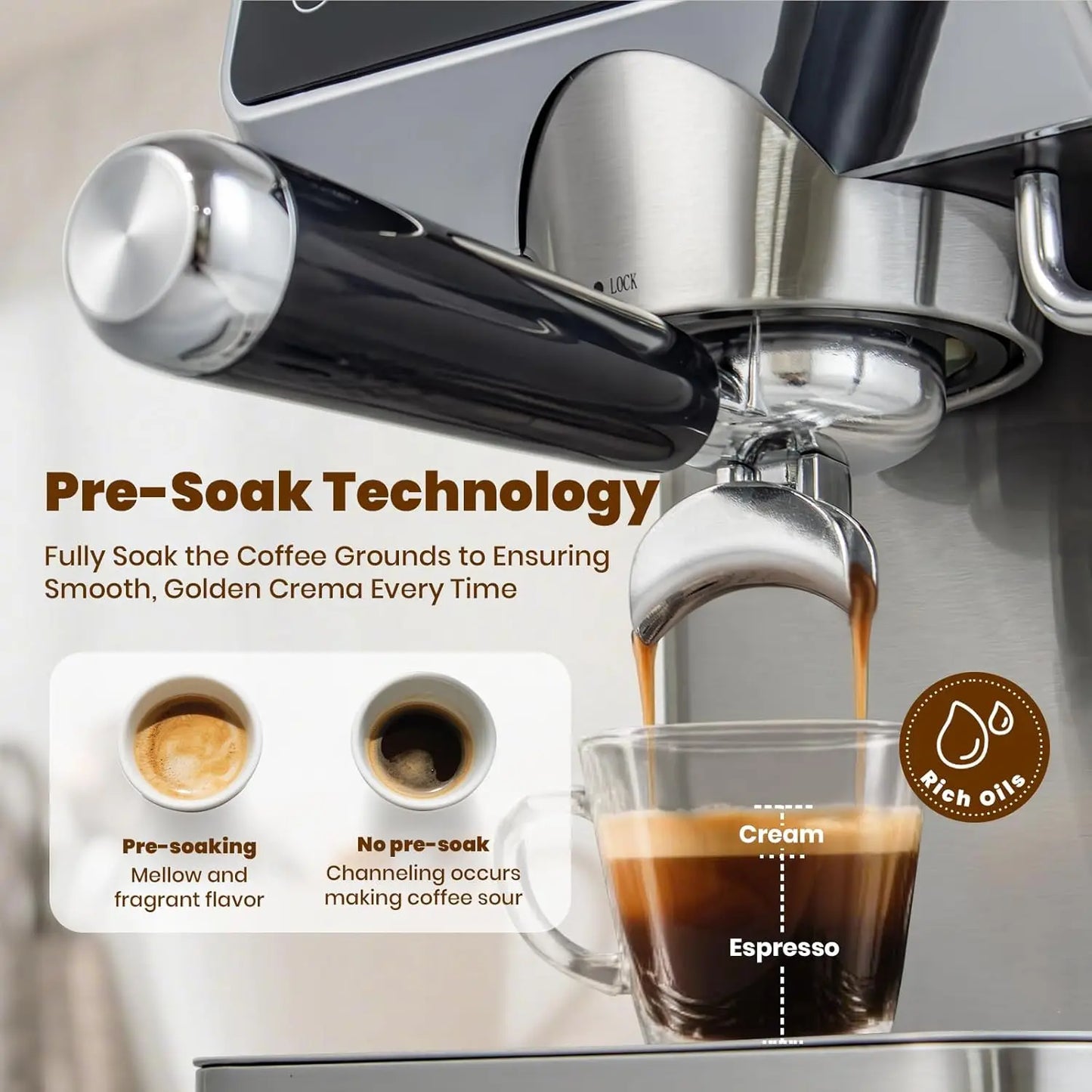 Expresso Coffee Machines with Touchscreen 20 Bar Professional Espresso Maker with Milk Frother Hot Water Stainless Steel