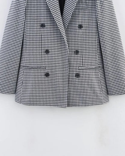 Women's Plaid Blazer Spring Casual Double Breasted Suit Jacket Office Work Daily Outwear Two Colors