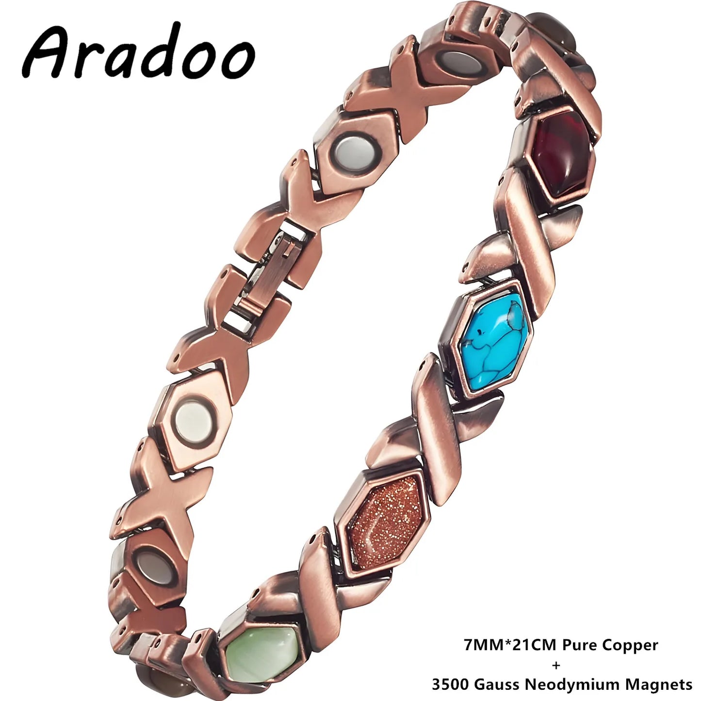 ARADOO Pure Copper Bracelets for Women with Turquoise Ultra Strength Magnetic Wr