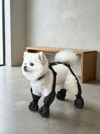 Black Waterproof Dog Boots with Adjustable Straps for Outdoor Walking