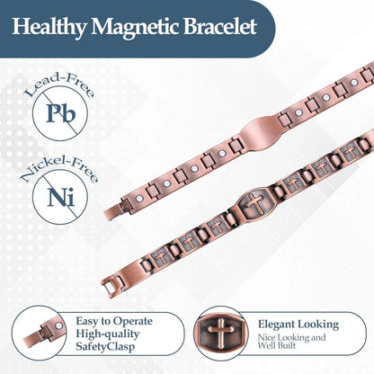 ARADOO Classic Cross Copper Bracelets for Women Men Magnetic Couple Copper Brace