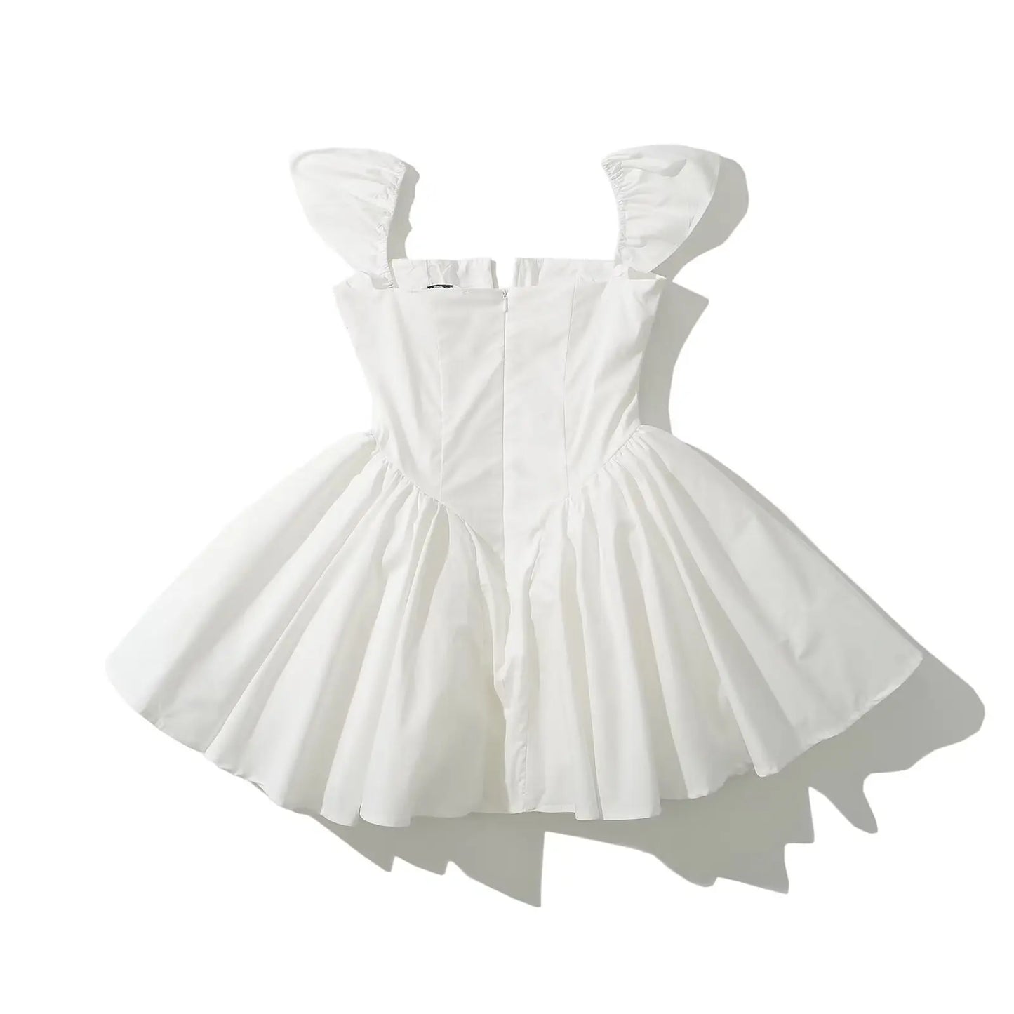 YENKYE Summer Women Sexy Fit And Flare White Mini Dresses Short Sleeve Low Waist