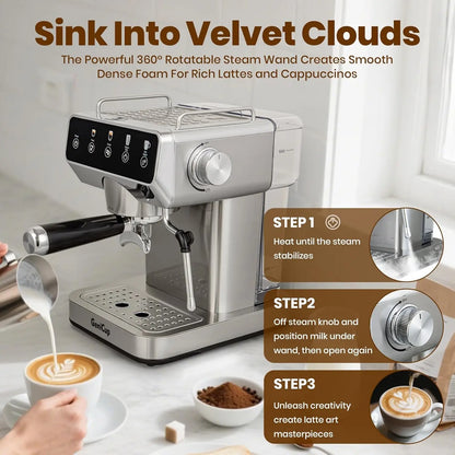 Expresso Coffee Machines with Touchscreen 20 Bar Professional Espresso Maker with Milk Frother Hot Water Stainless Steel