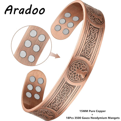 ARADOO Pure Copper Bracelet for Men Women Sophisticated Pattern Design Cuff Bang