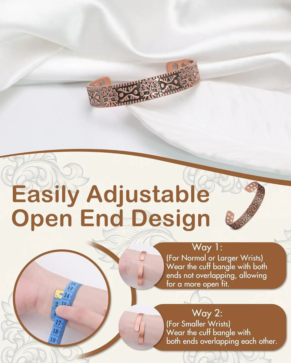 ARADOO Pure Copper Bracelet for Men Women Sophisticated Pattern Design Cuff Bang