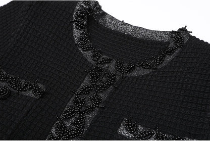Autumn New High-End Fashion Knitted Beaded Slim Long Sleeve Dress Heavy Round Ne