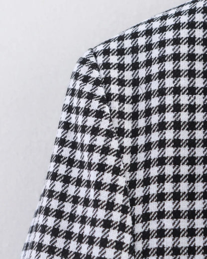 Women's Plaid Blazer Spring Casual Double Breasted Suit Jacket Office Work Daily Outwear Two Colors