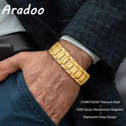 ARADOO 3500 Gauss Neodymium Magnetic Titanium Steel Bracelet for Men with Deploy