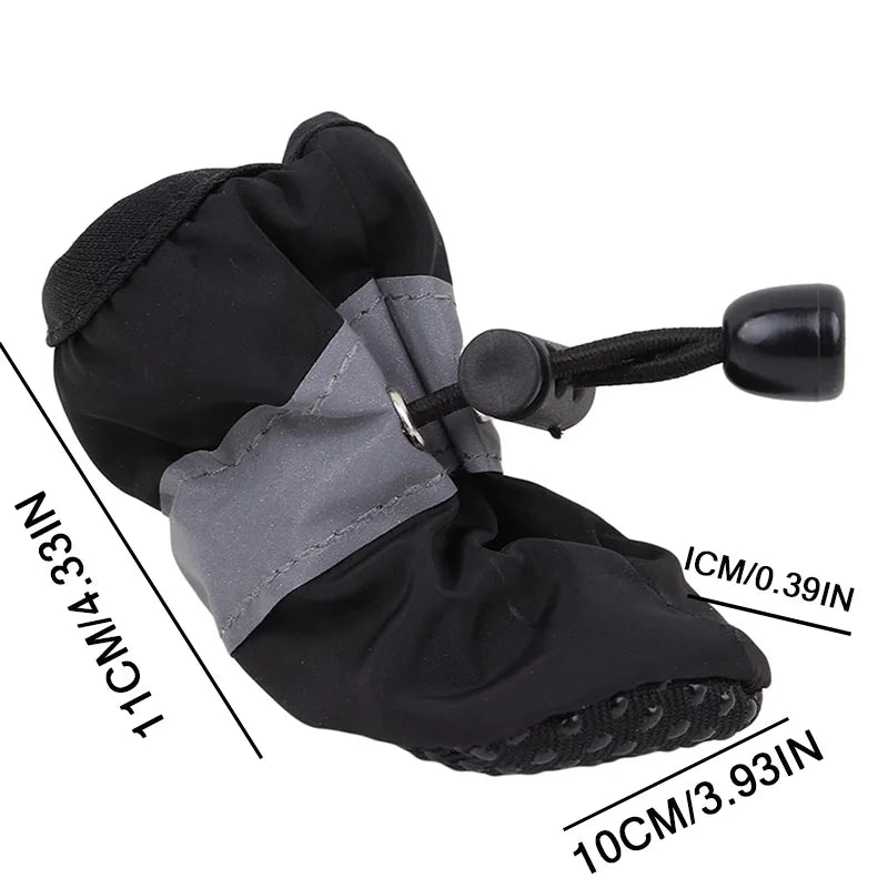 4Pcs Reflective Dog Shoes Waterproof Non-slip Adjustable Drawstring Pet Boots Soft Lining for Small Dogs Outdoor