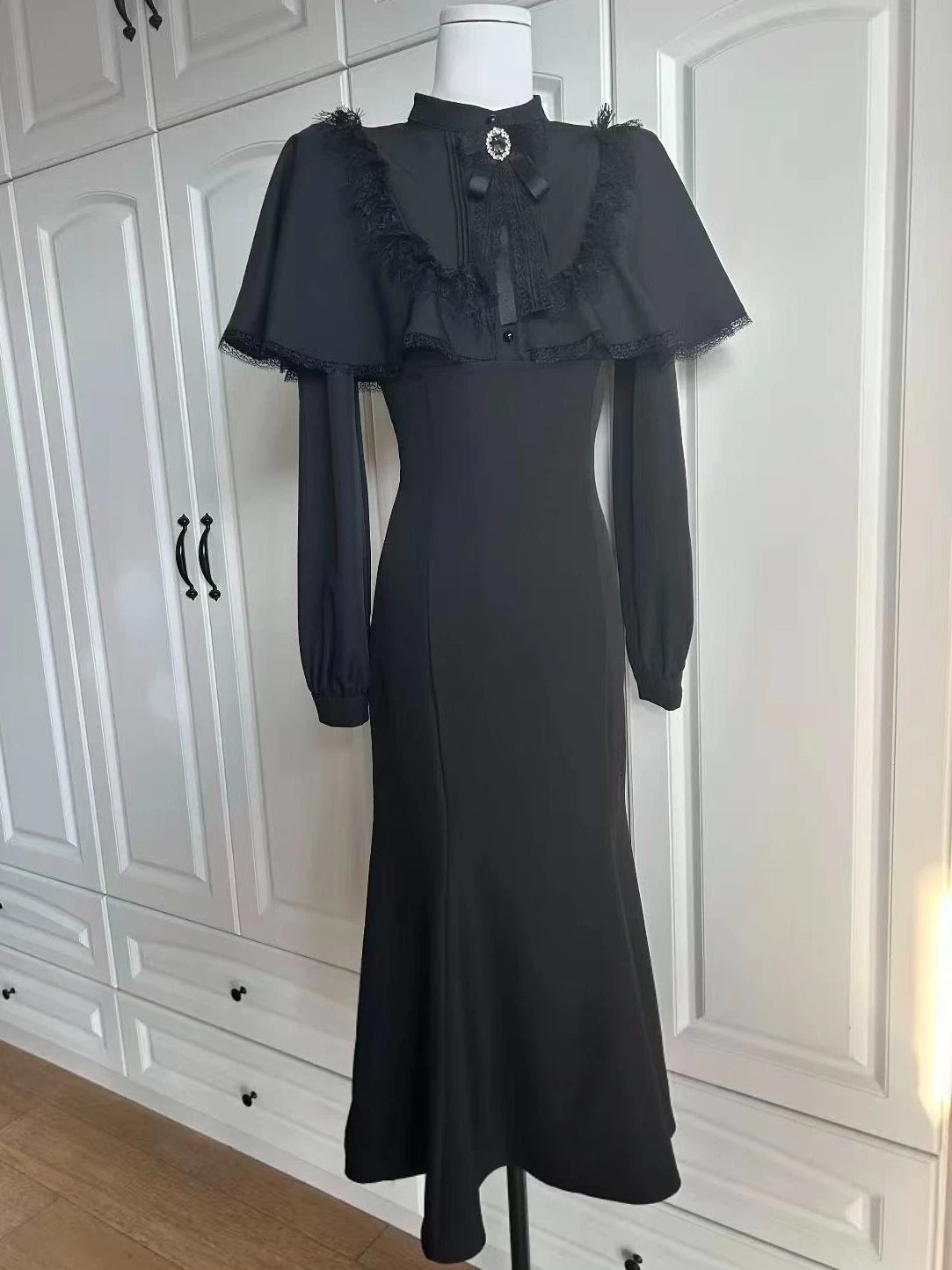 2025 Autumn New Women's Midi Dress French Vintage Lace Evening Gown Romantic Fairy Princess Style Elegant Party Formal Wear