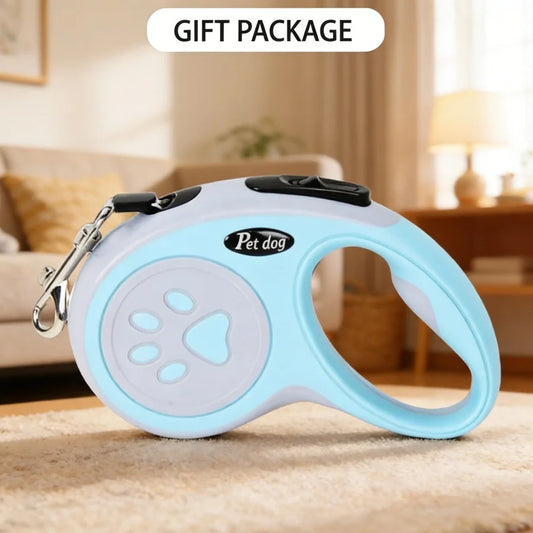 1Pc Blue Retractable Dog Leash with 360° Tangle-Free Design, 16 ft Durable Nylon Tape, One-Handed Brake, Pause & Lock
