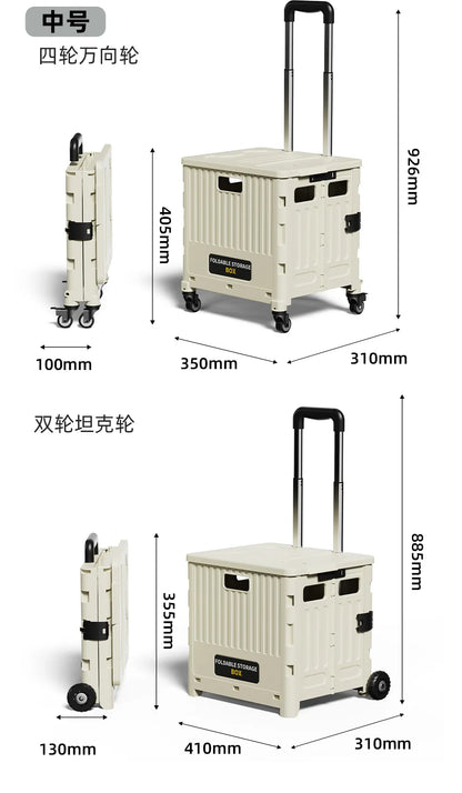 Folding Shopping Cart Household Multi-functional Mobile Shopping Cart Camping Storage Plastic Large-capacity Shopping Cart