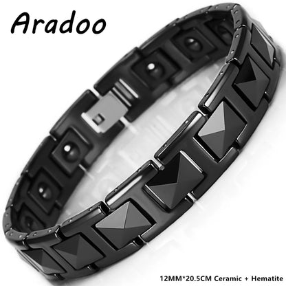 ARADOO Premium Ceramic Titanium Steel Bracelet for Men Women with Hematite Magne