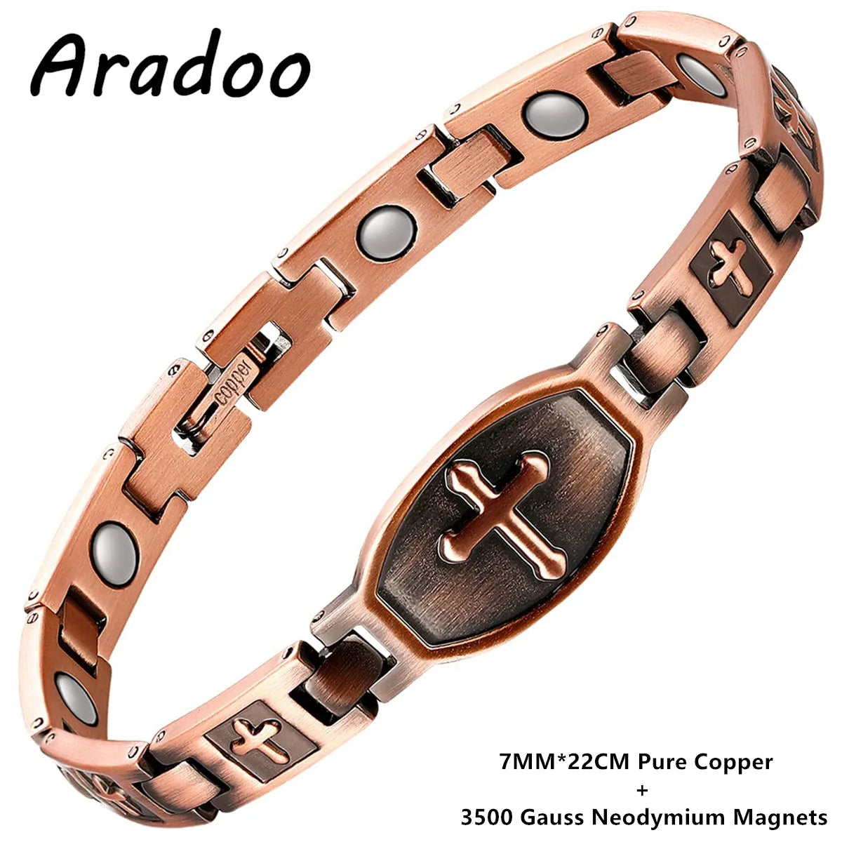 ARADOO Classic Cross Copper Bracelets for Women Men Magnetic Couple Copper Brace