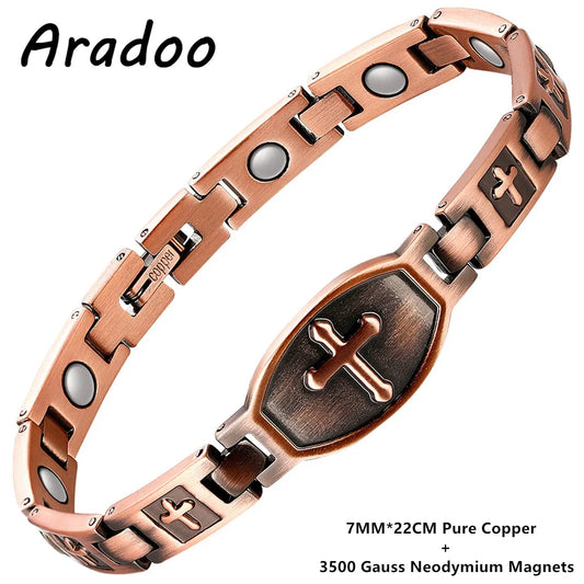 ARADOO Classic Cross Copper Bracelets for Women Men Magnetic Couple Copper Brace