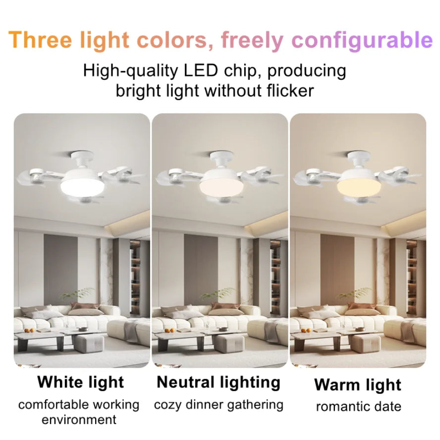 Ceiling Fan Light Drone E27 3/4 Head 2-in-1 Design Fan Lighting Bulb with Remote Control AC85-265V for Home Restaurant Bedroom