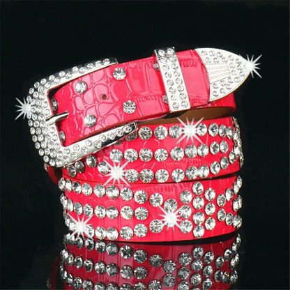 Fashion Leather Belts Men and Women Unisex Rhinestone Luxury Belts Casual Wide Buckle Punk Belts Crystal Bling Jeans Waistband