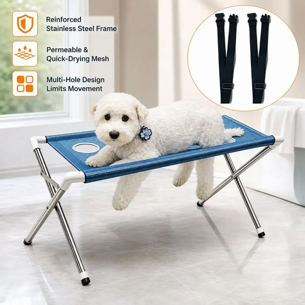 Portable Pet Grooming Bath Hammock Stand Adjustable Dog Cat Washing Restraint Mesh Support Rack Foldable Pet Bathing Helper
