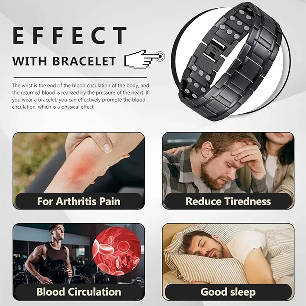 ARADOO 3500 Gauss Neodymium Magnetic Titanium Steel Bracelet for Men with Deploy