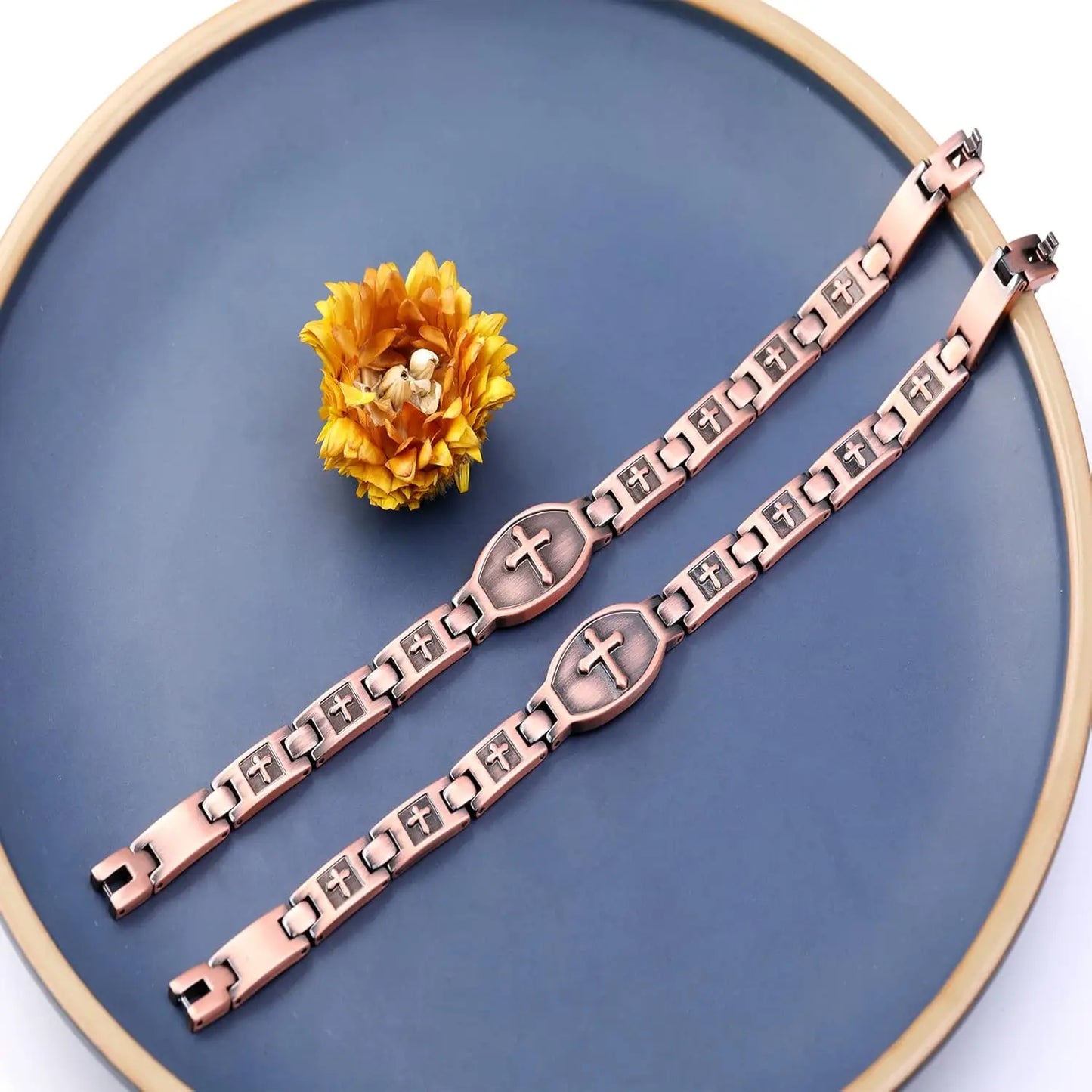 ARADOO Classic Cross Copper Bracelets for Women Men Magnetic Couple Copper Brace