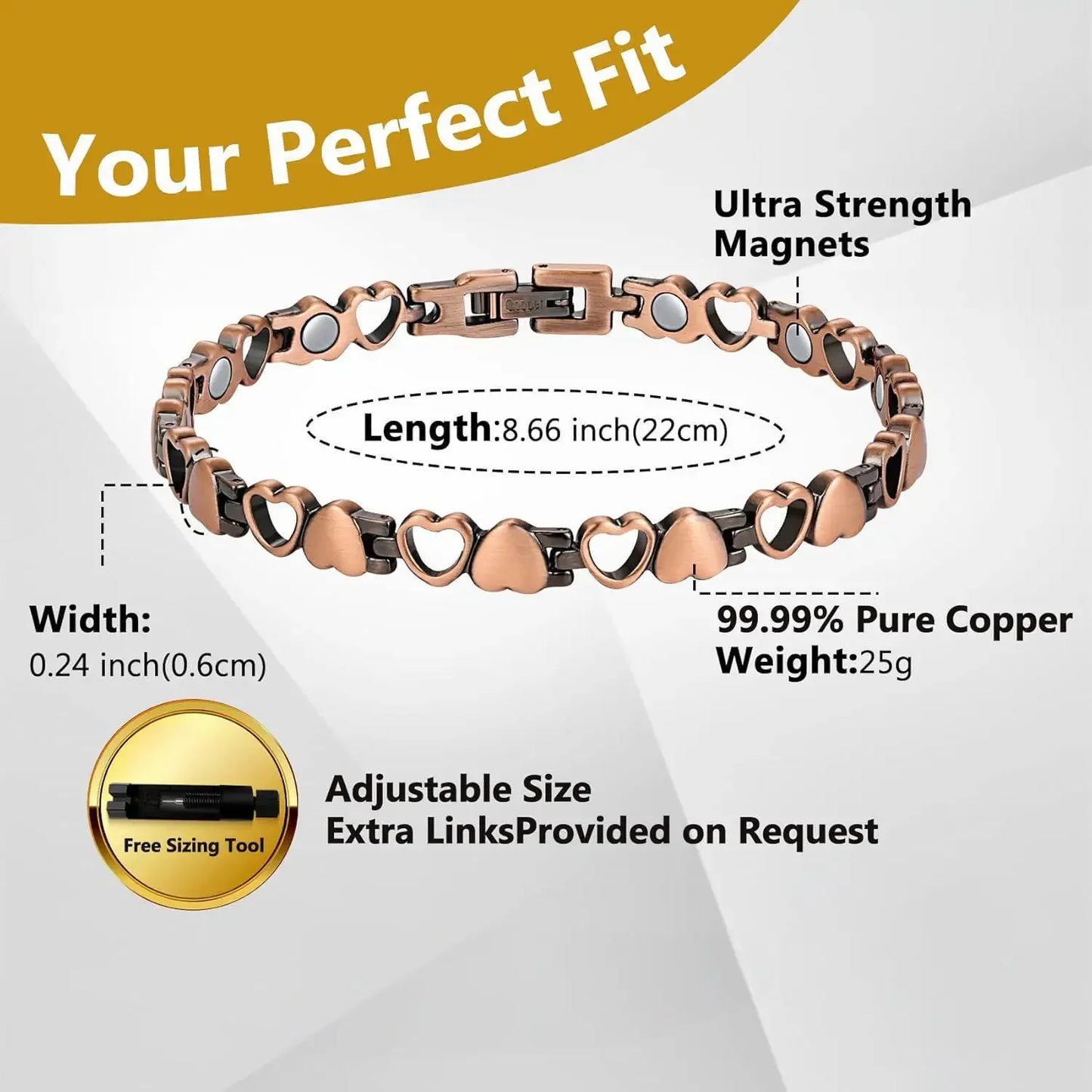 ARADOO Premium Copper Bracelets For Women with 3500 Gauss Neodymium Magnets Love