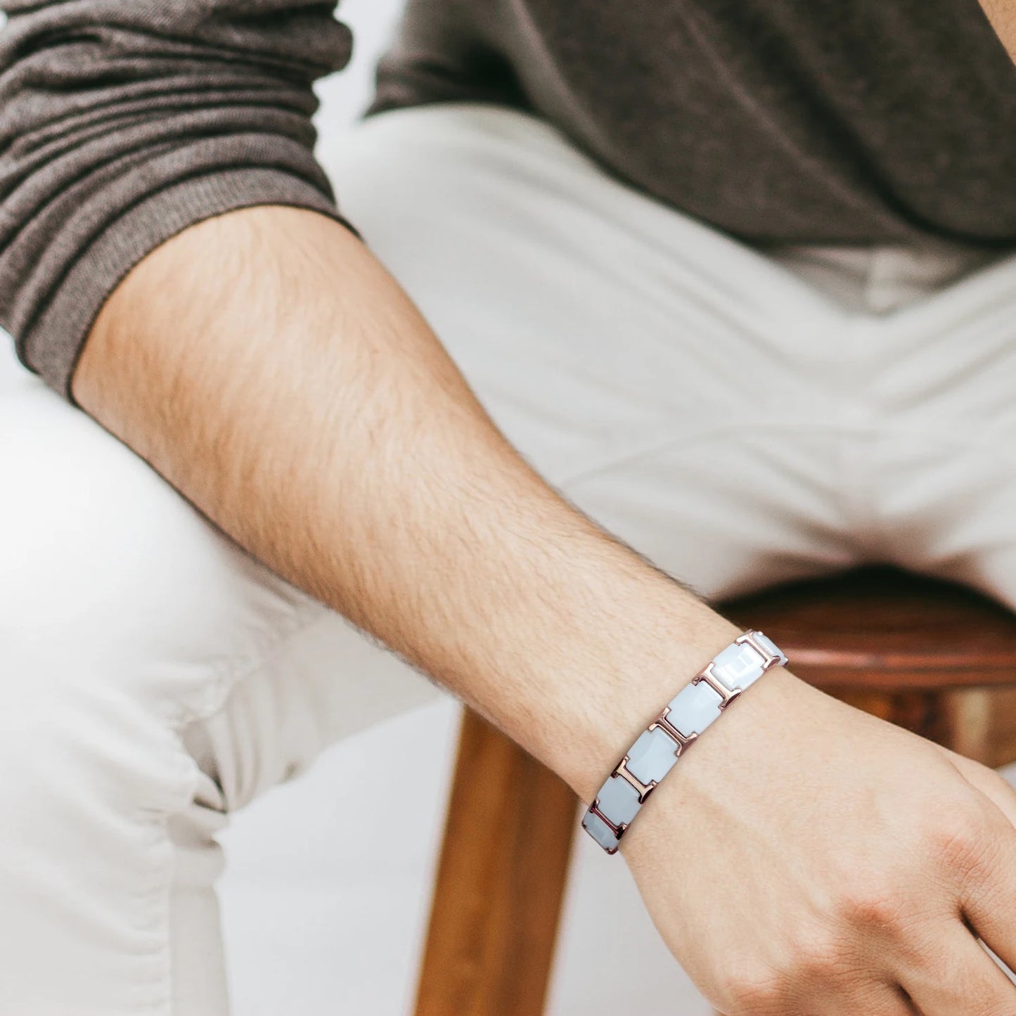 ARADOO Classic Dreamy Blue Ceramic Titanium Steel Bracelets Strap Buckle Design