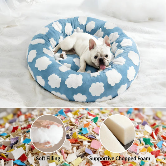 Warm Donut Calming Bed, Fluffy Soft Plush Round Pet Bed for Small/Medium/Large Dogs & Cats, Black Friday Pick